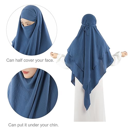 Khalat Muslim Prayer Hijab - 2 Layers Soft Breathable Islamic Dubai Women's Instant Long Hijab - color: Foggy Blue