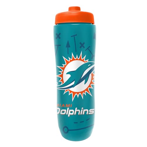 Party Animal NFL Football Squeeze Bottle, 32 oz BPA-Free Sports Water Bottle with Quick Flow for Kids & Adults, Miami Dolphins - color: Miami Dolphins