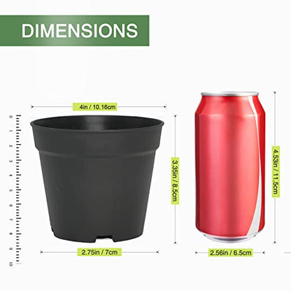SwinDuck 4 inch Small Plant Pots, 28 Pack Plastic Planters with Drainage Holes and Saucers for Flowers Plants, Succulents, Seed Starting Pots, Black - color: Black