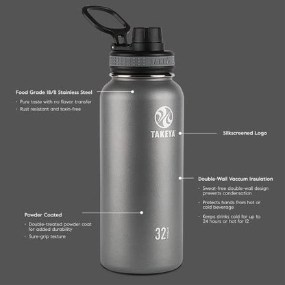 Takeya Originals 18 oz Vacuum Insulated Stainless Steel Water Bottle with Straw Lid, Black - color: Black, size: 18 Ounces