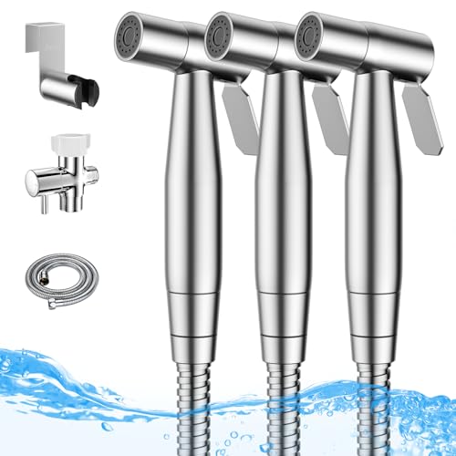 Arofa Handheld Bidet Sprayer for Toilet - 3 Pack Bidets Faucet for Existing Toilets Cloth Diaper Jet Sprayer, Stainless Steel Muslim Shower with Bidet Hose for Feminine Wash - color: Brushed Nickel, size: Standard-3 Pack