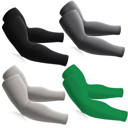 BHYTAKI Cooling Compression Arm Sleeves for Men Women,UPF50 UV Sun Protection Sleeves for Work Sport Tattoo Cover Up - color: 1 Black+1 Dark Gray+1 Light Gray+1 Green