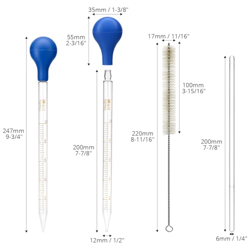 QWORK Glass Droppers Pipettes Graduated Lab Dropper Set, 10 ml Capacity with Large Rubber Caps Glass Liquid Pipette