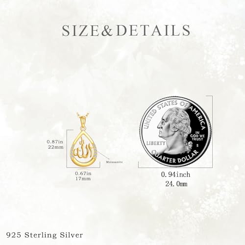 Moissanite Allah Necklace for Women 925 Sterling Silver Muslim Islamic Religious Pendant 18k gold plated Religious Jewelry Gift for Wife Mom