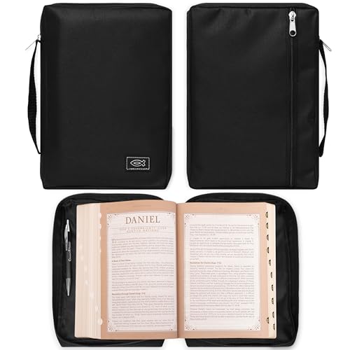 Christian Art Gifts Men/Women's Bible Cover Jesus Fish, Black Canvas, Small - color: Black/Jesus Fish #2, size: Small