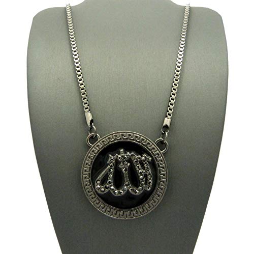 Iced BLACK ALLAH MUSLIM Medal Bling Pendant & 3mm 30" Box Chain Hip Hop Necklace