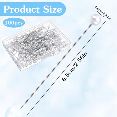 100PCS Pearl Corsage Pins, 2.5 Inch Boutonniere Pin Straight Head for Sewing DIY Craft Decoration, Wedding Bouquet, Jewelry Flower Decoration Pinning Quilt