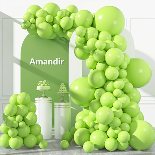 Amandir 153pcs Lime Green Balloons Arch Garland Kit Different Sizes 18 12 10 5 Inch Light Fruit Neon Green Latex Balloon for Birthday Dinosaur Jungle Golf Football Theme Party Decorations - color: Lime Green