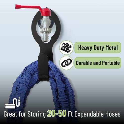 UNCO- Small Garden Hose Holder, Metal, Fit 50’ of 5/8” Expandable Hose, Garden Hose Hanger, Water Hose Holder, Water Hose Holders for Outside, Portable Hose Holder, Hanging Hose Holder - size: 1 Pack