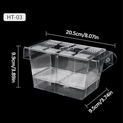 1/2 Fish Acclimation Box - Acrylic Hatchery Incubator Tank, Fish Breeder Box with 2 Suction Cups | Easily Install Breeding Isolation Box, Floating Breeding Box for Baby Fishes Shrimp Betta Guppy - size: Large