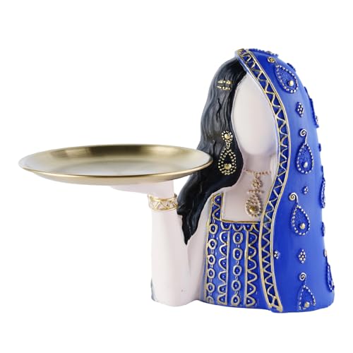 Ramadan Tray Eid Table Decorations Resin Women Figurines Home Decor Candy Dishes Decorative Key Tray Tabletop Decor for Ramadan Ornaments and Persian New Year Decorations, Blue - color: Tray-blue