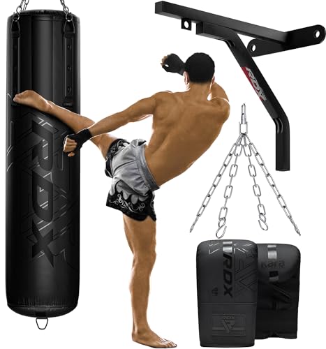 RDX Heavy 5FT Punching Bag for Pro Training, 55lbs Pre Filled with 110lbs Max Capacity, 4PC Boxing Bag Set with Wall Bracket Gloves Hanging Steel Chain, Kickboxing MMA Muay Thai BJJ Home Gym Fitness
