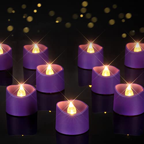 Homemory Purple Tea Lights Candles Battery Operated, 200+Hour Flameless Flickering Fake Electric LED Colored Tealights Candles for Party, Wedding, Halloween, Mardi Gras, Holiday Decor, 12-Pack - color: Purple, size: Pack of 12
