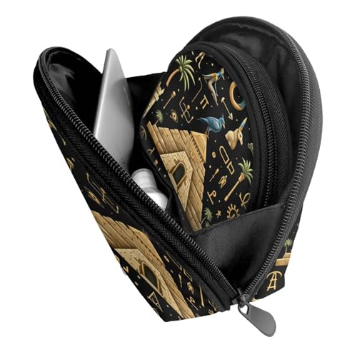 Ancient Egyptian 2-Piece Shell Makeup Bag Set, Large Capacity Travel Cosmetic Bag For Women With Zipper, Waterproof Polyester Toiletry Organizer Pouch For Purse, Travel, Gym & Daily Use - color: Ancient Egyptian