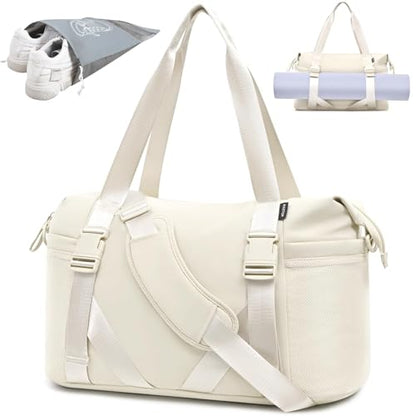 MAXTOP Women's Gym Yoga Duffle Bag with Shoe Pouch,Multi-Purpose Overnight Travel Bag for Gym,Work, Dance, Sports - color: Beige