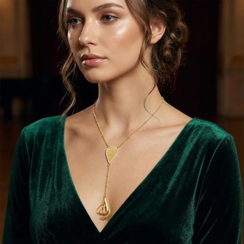 Islamic Ayatul Kursi Necklace for Women Men Allah Teardrop Necklace Stainless Steel Allah Name of God Arabic Quran Calligraphy Script Rotatable Pendant Necklaces Muslim Jewelry Ramadan Gift - color: gold 2