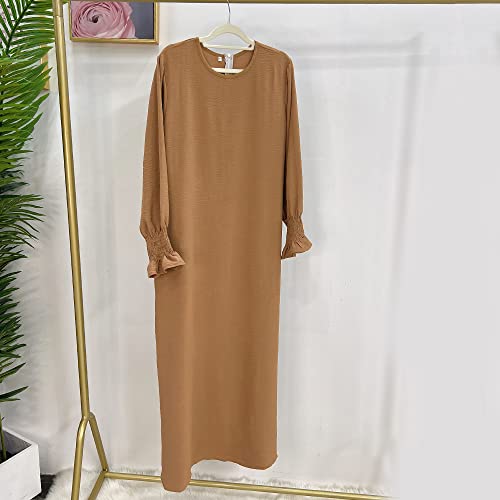 Women Prayer Dress Muslim Ramadan Garment Abaya Dubai Islam Jilbeb Long Dress Without Hijab - color: Khaki, size: Small