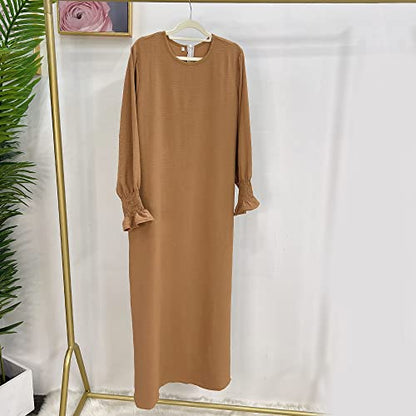 Women Prayer Dress Muslim Ramadan Garment Abaya Dubai Islam Jilbeb Long Dress Without Hijab - color: Khaki, size: XX-Large