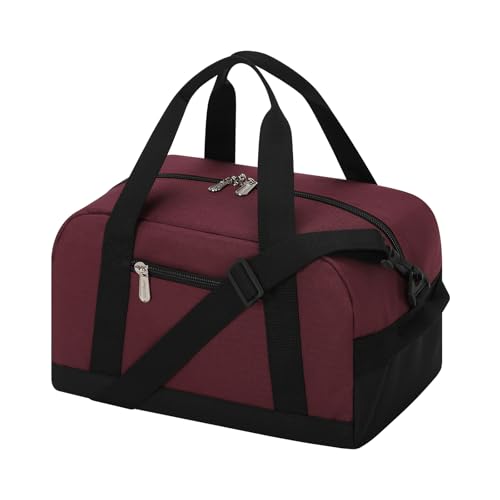 Small Gym Bag Carry On Bag - 12 in Mini Duffle Bag Lightweight for Overnight Travel - Wine Red - color: Wine Red, size: 12inch