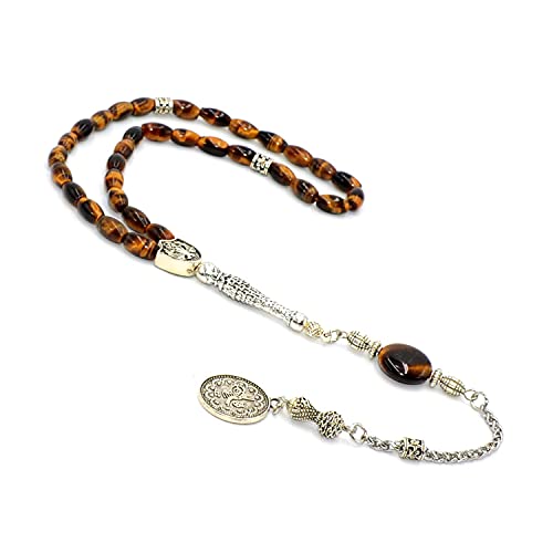 Design Fine Tiger Eye Series Worry/Prayer Beads - 8 mm (33 Beads) in Elegant Barley Cut Style - color: Elegant Barley Cut Series- (33 Beads)