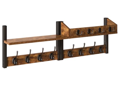 YMYNY 31.5" Coat Rack Wall Mount with Shelf, 4 in 1 Key and Coat Hanger with 12 Metal Hooks, Wall Shelf with Hooks & Mail Holder for Living Room, Bedroom, Rustic Brown, HWS007H-2 - color: Rustic Brown, size: 31.5" - 4-in-1