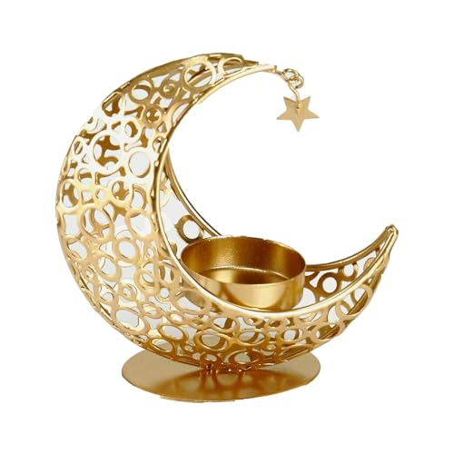 BinaryABC Eid Mubarak Moon Shape Candle Holder - Ramadan Candlestick Holder, Centerpieces for Table Decorations
