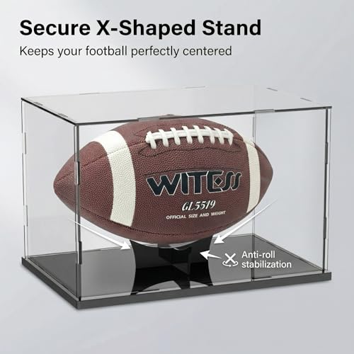 Acrylic Football Display Case with Ball Holder Base – a Memorabilia Showcase Storage Box Designed for Full-Size Football Collectibles. Perfect for Sport Lovers to Display Their Footballs - size: Football