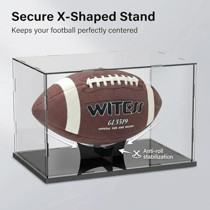 Acrylic Football Display Case with Ball Holder Base – a Memorabilia Showcase Storage Box Designed for Full-Size Football Collectibles. Perfect for Sport Lovers to Display Their Footballs - size: Football
