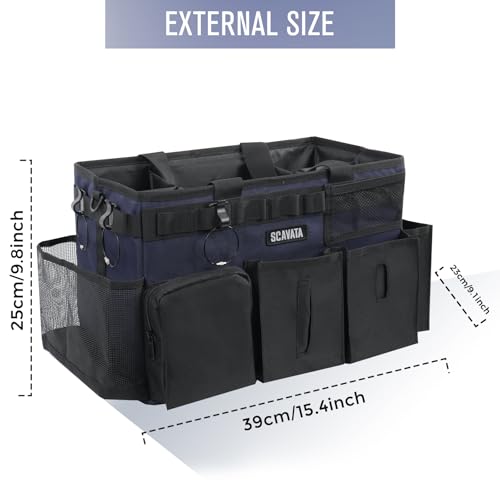 SCAVATA Wearable Cleaning Caddy Bag, Cleaning Caddy Supplies Organizer with Handle & Shoulder Straps for Housekeepers, Under Sink & Car Cleaning Tool Organizers with 4 Foldable Divider Navy (DarkBlue) - color: DarkBlue