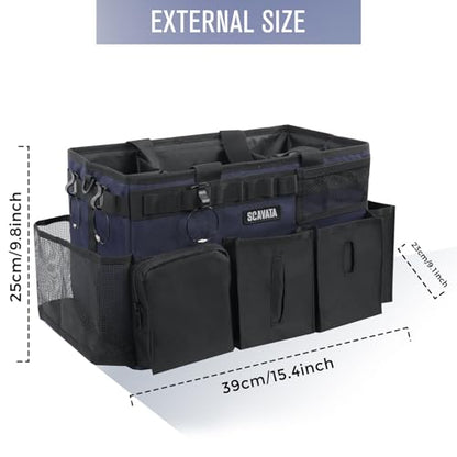 SCAVATA Wearable Cleaning Caddy Bag, Cleaning Caddy Supplies Organizer with Handle & Shoulder Straps for Housekeepers, Under Sink & Car Cleaning Tool Organizers with 4 Foldable Divider Navy (DarkBlue) - color: DarkBlue