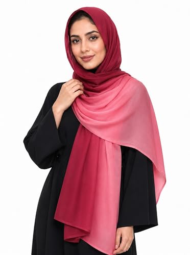 Gradient Dual Color Scarf，Elegant Ombre Headwraps Hijab, Modal Cotton Feel Lightweight Sunscreen Shawls for Women - color: 9#redpink