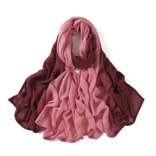 Premium Ombre Viscose Hijab Scarf for Women Muslim Lightweight Gradient Color Shade Hair Wraps Long Hijabs Scarves - color: Red
