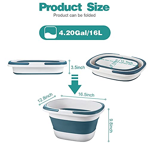 4.2 Gal(16L) Large Collapsible Plastic Bucket with Handle for House Cleaning, Space Saving Outdoor Multiuse Foldable Water Pail/Sink for Camping,Fishing,Ice (Blue) - color: Indigo Blue