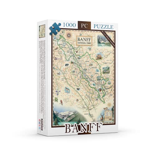 Banff National Park Map Jigsaw Puzzle – 1000 Pieces, Hand-Drawn Artwork, Educational Family Puzzle, Includes Poster – 19.8” x 26.4” - color: Banff National Park