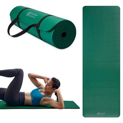 Gaiam Thick Yoga Mat, Exercise & Fitness Mat with Easy-Cinch Carrying Strap | Non-Slip NBR Foam | Joint Cushioning | Yoga, Pilates, Fitness & Floor Workouts | 72"L x 24"W - color: Green