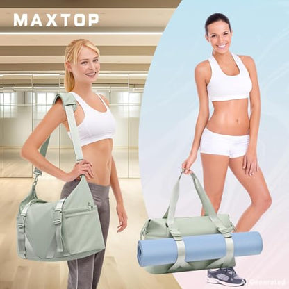 MAXTOP Women's Gym Yoga Duffle Bag with Shoe Pouch,Multi-Purpose Overnight Travel Bag for Gym,Work, Dance, Sports - color: Green