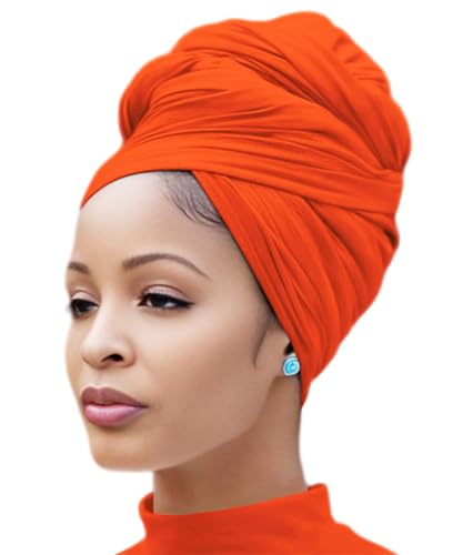 Nonbongoy Head Wraps for Black Women Stretch Headwraps Large Hair Wraps Hijab Scarves for Muslim Head Scarf Turban Headbands - color: 1-orange Headwrap