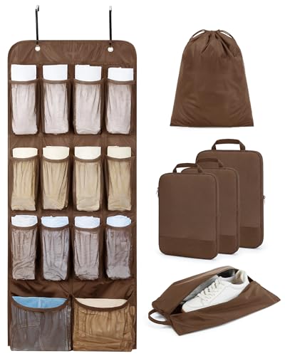 BAGSMART Hanging Compression Packing Cubes 6 Set Cruise Travel Essentials - color: Coffee Brown