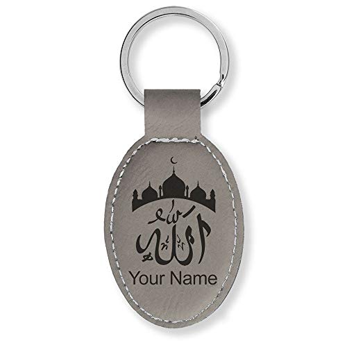 LaserGram Oval Keychain, Allah 2, Personalized Engraving Included (Gray) - color: Gray