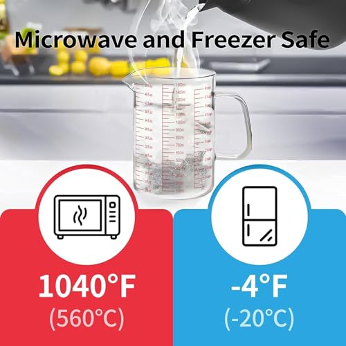 Luvan 6 Cups Glass Measuring Cup, Easy to Read with 3 measurement scales (Ml/Oz/Cup), Insulated Handle and V-shaped Spout, High Borosilicate Glass Measuring Cup, Ideal for Kitchen or Restaurant - color: 50Oz/6Cups/1.5L