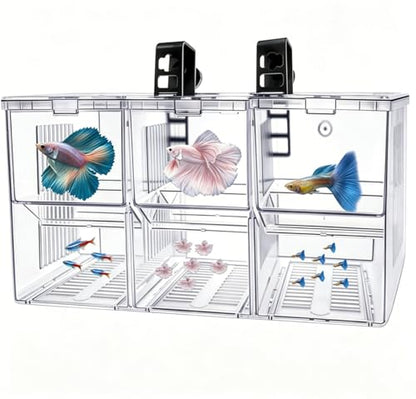 Fish Breeding Box,Breeding Box for Fish Tank,Fish Breeder Box for Aquarium | Triple-Chamber Transparent,With Suction Cups & Hook,Tank for Betta,Guppy,Shrimp,Separator & hatchery