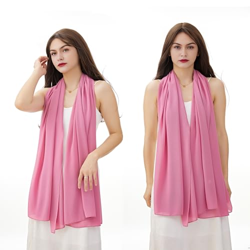 YOUR SMILE for Women Lightweight Breathable Solid Color Soft Chiffon Long Fashion Scarves Sun-proof Shawls Wrap - color: Pink