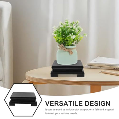 VICASKY Wood Display Base 5.90 X 5.90 X 1.96 in Square Vase Pedestal Stand Decorative Wooden Display Stand for Plant Pot Bonsai Buddha Statue Tea Set Home Office Decor