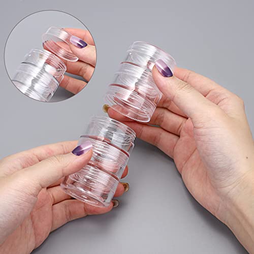 Hipiwe 6 Sets 5 Layers Plastic Beads Box Round Small Storage Containers | 10ML Art Craft Accessory Organizer Box Containers Jars for Jewelry Small Beads Nail Designs Storage - size: 6Packs 1.5"D x3.9"H