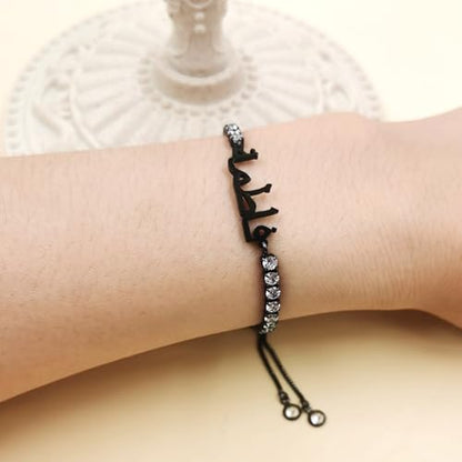 Allah Name Bracelet, Personalized Zircon Faith Jewelry, Islamic Faith Tennis Bracelets for Her, Halal Fashion Accessory, Adjustable White Eid Gift YA4968 - color: Black