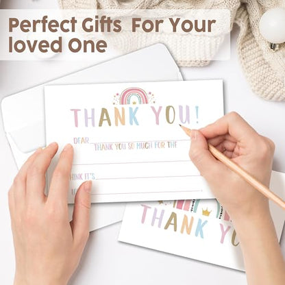 Kids Thank You Cards with Envelopes, Boho Rainbow Theme Fill in the Blank Thank You Notes for Kids, Toddler Stationery Set, Ideal for Birthday Party, Graduation & School Gag Gifts - B07 - color: Boho Rainbow Style