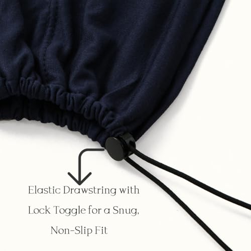 Women's Adjustable Elastic Drawstring Hijab Undercap, Soft Stretchy Jersey Underscarf Hijab Liner Hat - color: Navy