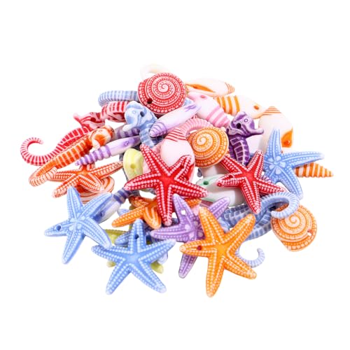 TENDYCOCO Mini Beach Seashells Sea Star Seahorse Natural Conch for Home Decorations Beach Theme Party Wedding DIY Crafts Fish Tank Vase Fillers Bonsai Decor 48pcs