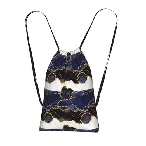 Storage Backpack Drawstring Bag Navy Blue Golden Marble, Foldable Lightweight Spacious, Versatile for Travel Camping Hiking Shopping - color: Color (50)