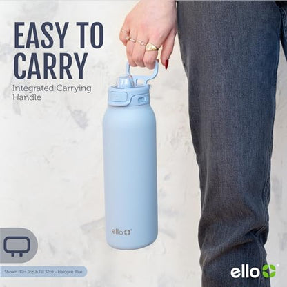 Ello Pop & Fill Insulated Stainless Steel Water Bottle with Quick Fill Lid, Leakproof Locking, Sip or Chug Spout, BPA-Free, Double Wall Vacuum Insulated for Sports, Travel & School- 22oz / 32oz / 40oz - color: Serene Blooms, style: 32oz
